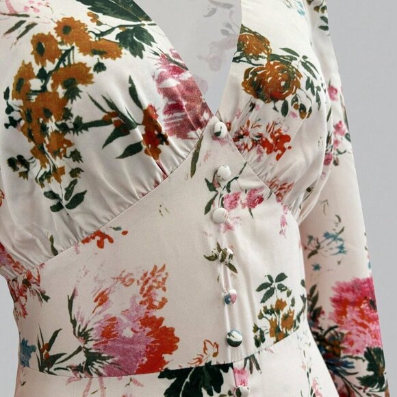 Multicolor Boho Women's Casual Elegant V-Neck Long Sleeve Floral Print Dress - Picture 7 of 8